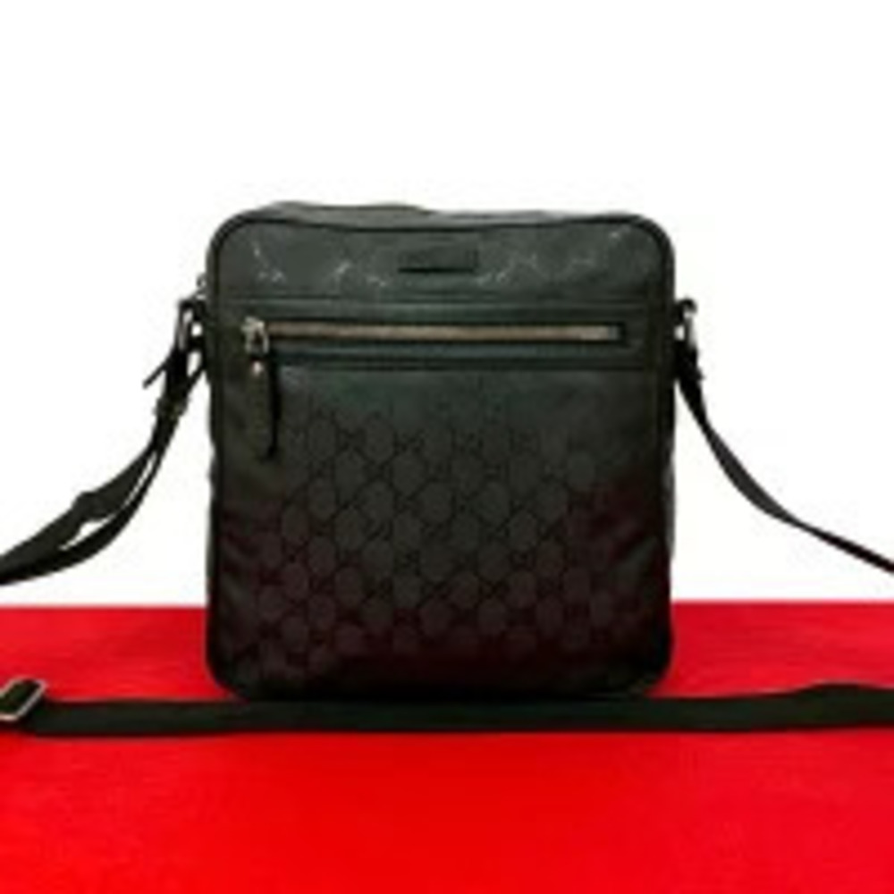 Gucci GG Imprime Leather Shoulder Bag Messenger Clutch Sacoche Black